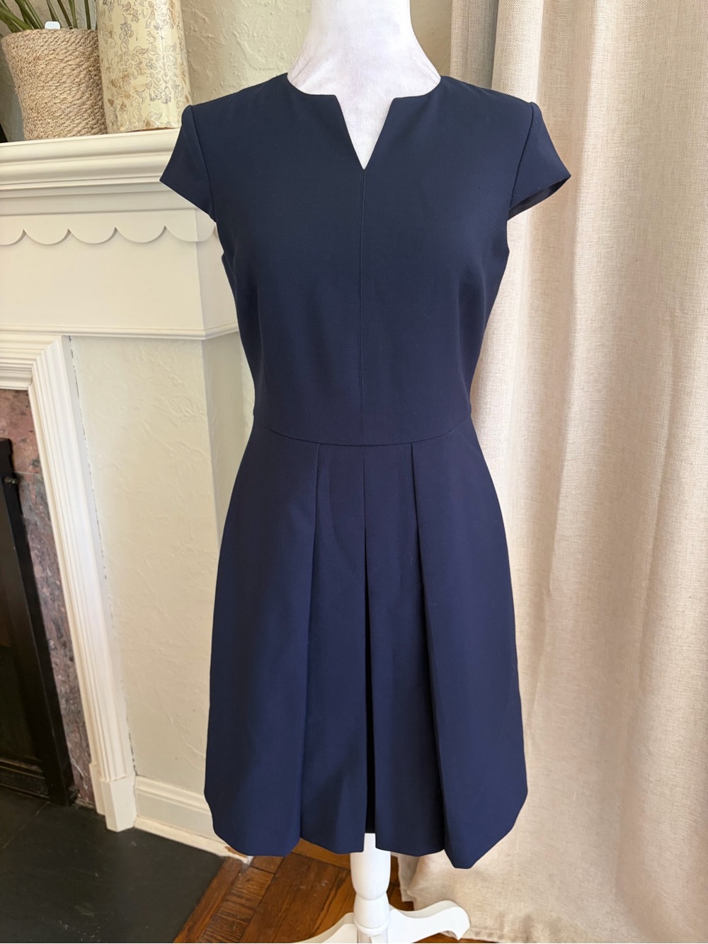 Brooks Brothers wool blend Classic Navy Cap-Sleeve Fit & Flare Dress